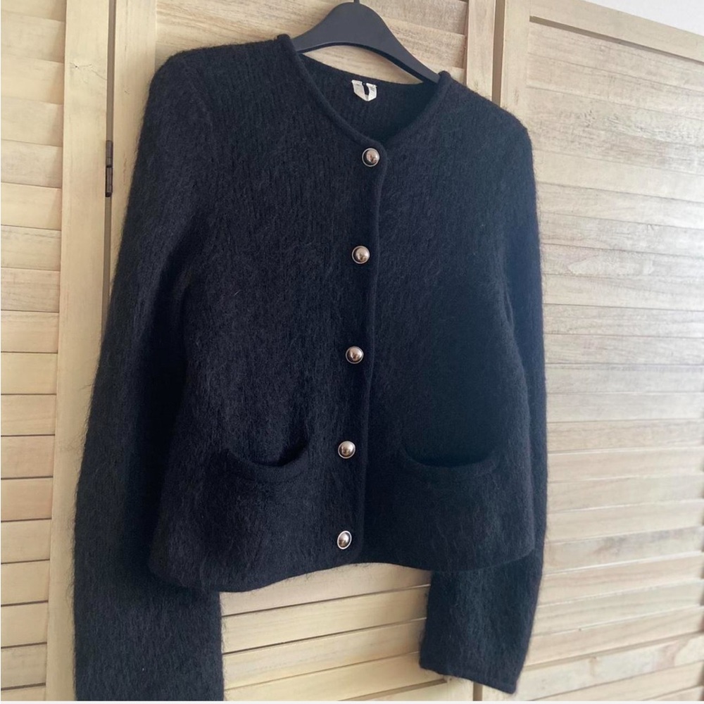 ISO Arket mohair blend black cardigan with silver buttons size XS